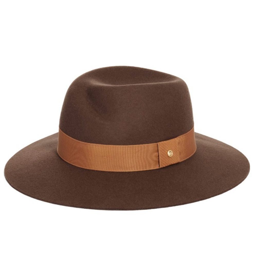 Rag‎ & Bone Zoe Wool Felt Fedora Hat, Spanish Style Pecan Brown, Small, NWT